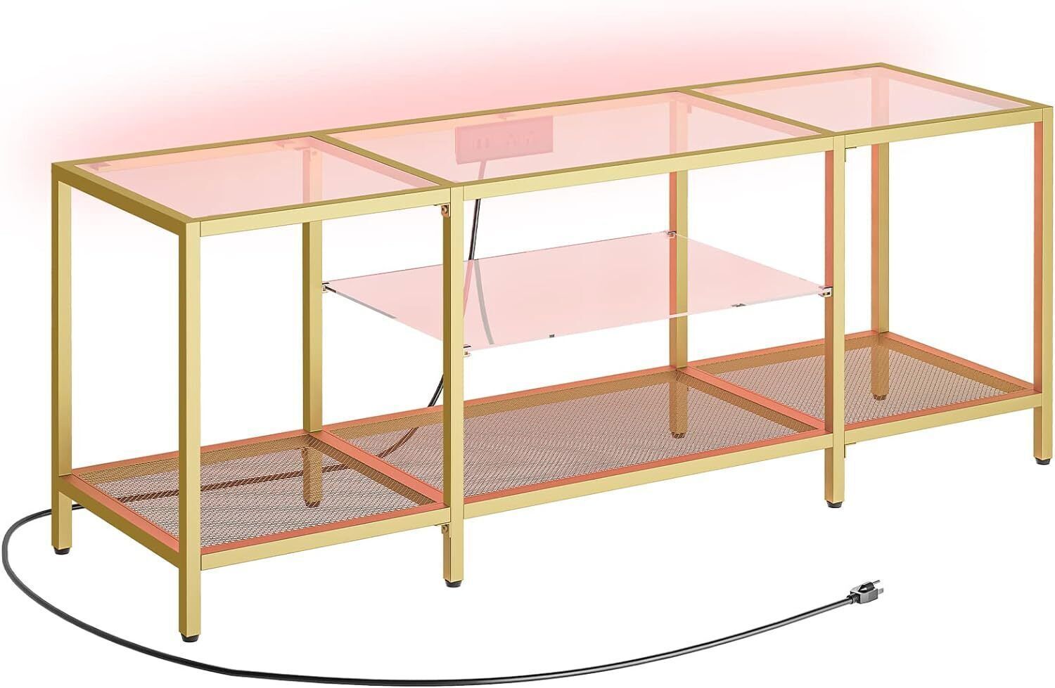 HOOBRO TV Stand for TVs up to 65" Modern  Tempered Glass TV Console Table Gold