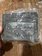 Vintage Metal Belt Buckle 1989 US Olympics Shooting Team Official Sponsor Pewter
