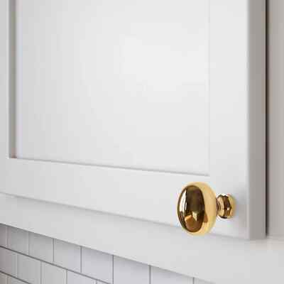 Baldwin 4913-030-BIN Oval 1-3/8 Inch Oval Solid BRS Cabinet Knob in Polished BRS