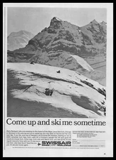 1964 Swissaire Swiss Alps Ski Vacation "Come Up And Ski Me Sometime" Print Ad