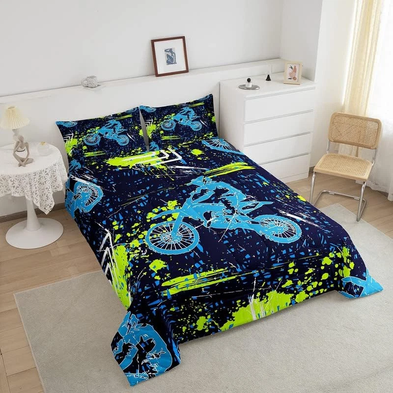Dirt Bike Kids Comforter Set Extreme Sports Bedding Set for Boys Girls Decor Rac - Image 3 of 4