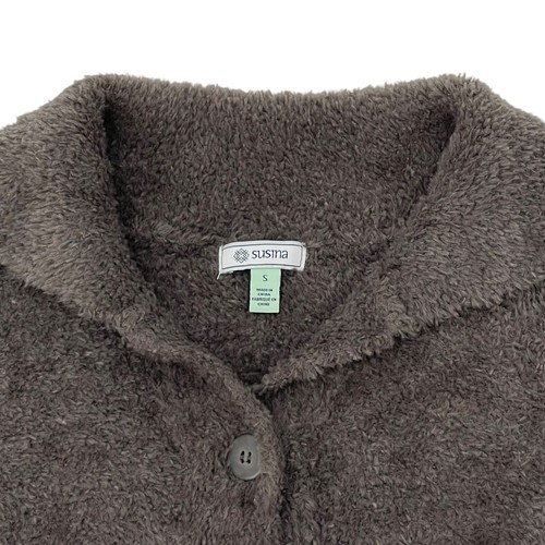 Susina Kunstfell Plüsch Fleece Teddy Kragen Cardigan Pullover grau Kätzchen Small - Bild 10 von 10