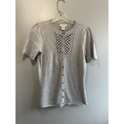 Vertigo Paris Size Small Short Sleeve Sweater Top Wool Blend Gray