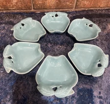 Vintage Hoenig of California Pottery Turquoise Apple Dishes Bowls Set of 6