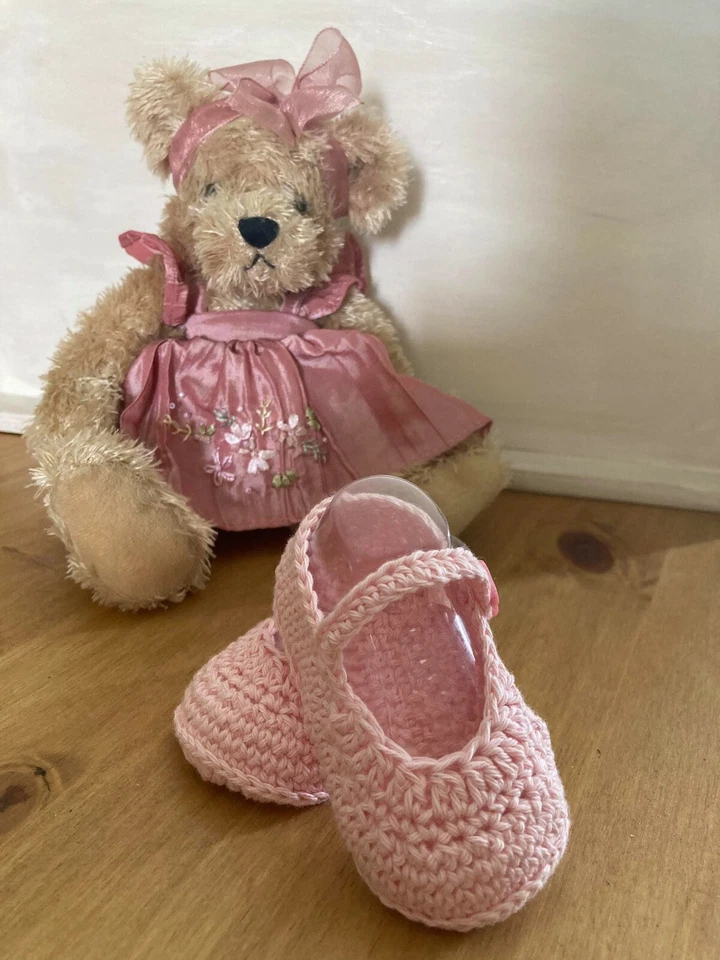 Handmade Crochet Baby Firs Shoes Mary Jane Christening Baby Girls Casual Booties - Image 3 of 4