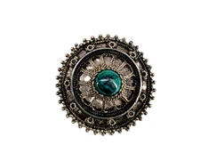 Vintage Sterling Silver 925 Israel Eilat Green Stone Handmade Filigree Brooch