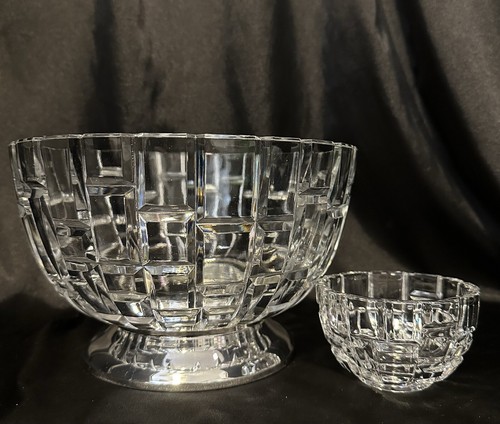 Vtg Lead Crystal Block Pattern Bowl Silver Plated Base Centerpiece & Small Bowl - Picture 23 of 24