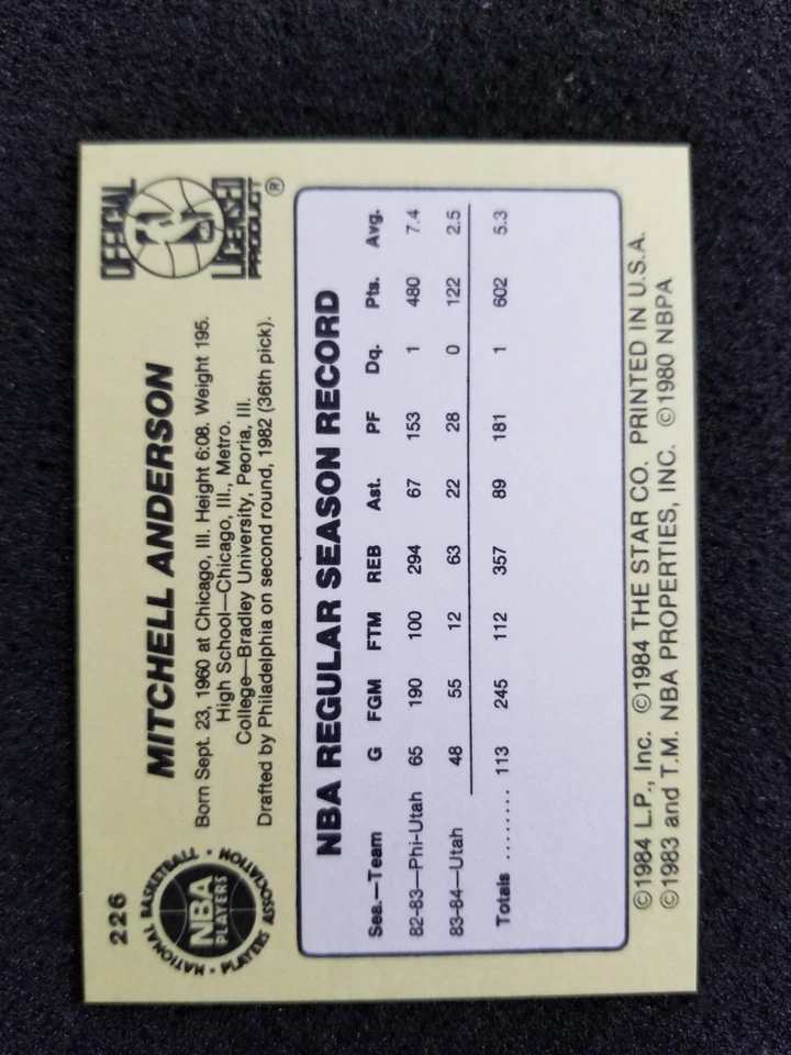 1984-85 Star MITCHELL ANDERSON card # 226 - Image 2 of 4