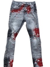 Evolution In Design Boys Youth Jeans 7 Gray Paint Splash Grunge Hip Hop Skinny