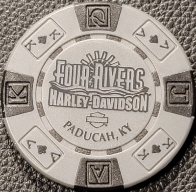 FOUR RIVERS HD (B&S stamp) ~ PADUCAH, KENTUCKY ~ (Gray AKQJ) Harley Poker Chip