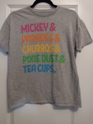 Mickey Parades Churros Pixie Dust Tea Cups Shirt Disney Parks Auth. Child XL 