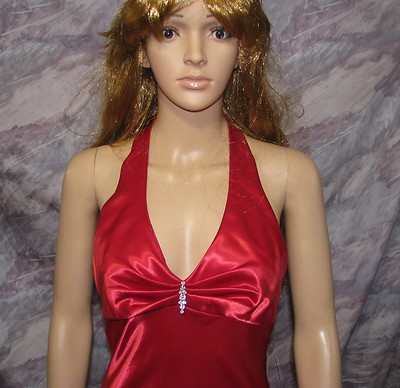 Dave & Johnny red prom evening formal gown SZ6.Long, Halter, smocked back.