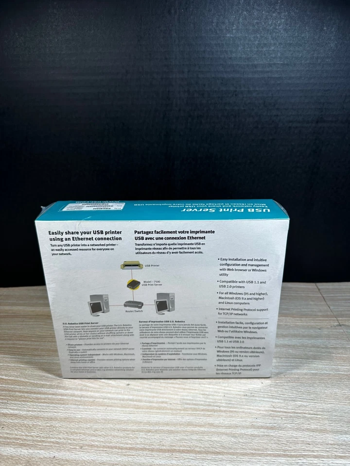 SEALED! U.S. Robotics USB Print Server TCP/IP APLTLK NTBUI (USR7500) - Image 4 of 4