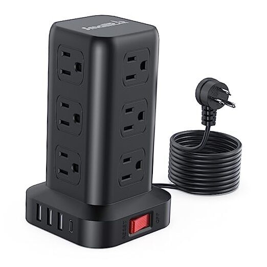 Surge Protector Power Strip Tower,Extension Cord with 10FT Fast Charge 3A-image