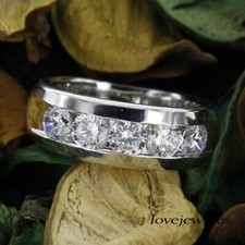 3CT Round Cut Lab-Created Diamond 14K White Gold Finish Men's Wedding Band Ring