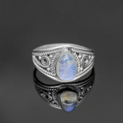 925 Sterling Silver Moonstone Pear Shaped 100% GENUINE Handmade Ring