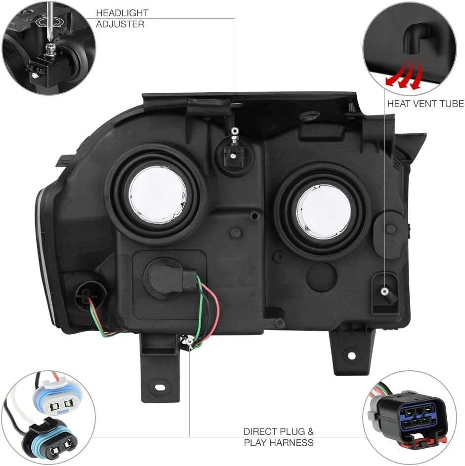 ✅ Conjunto de lámpara de faro negro ESTILO DE FÁBRICA para Jeep Grand Cherokee 2005-2007 Foto 4 de 4
