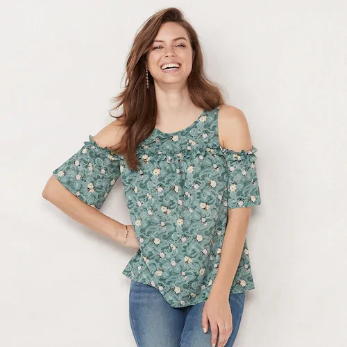 LC Lauren Conrad Women s Ruffle Cold Shoulder Top Small Petite