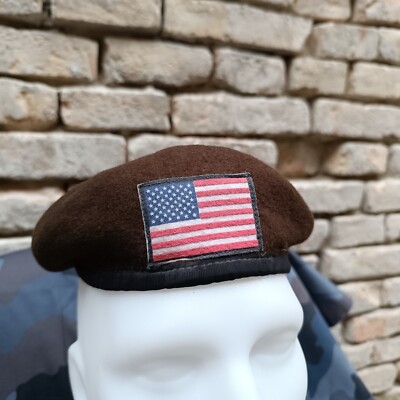 Brown beret cap with US flag - USA - made by ABL Demolux 1987 | eBay