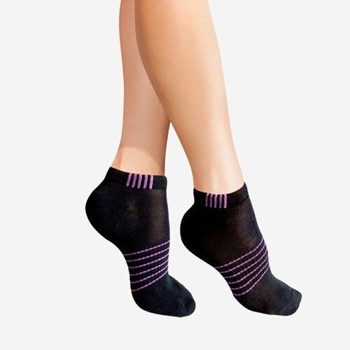 LORES Play black women's socks ankle opaque cotton violet stripes terry foot - Picture 2 of 3