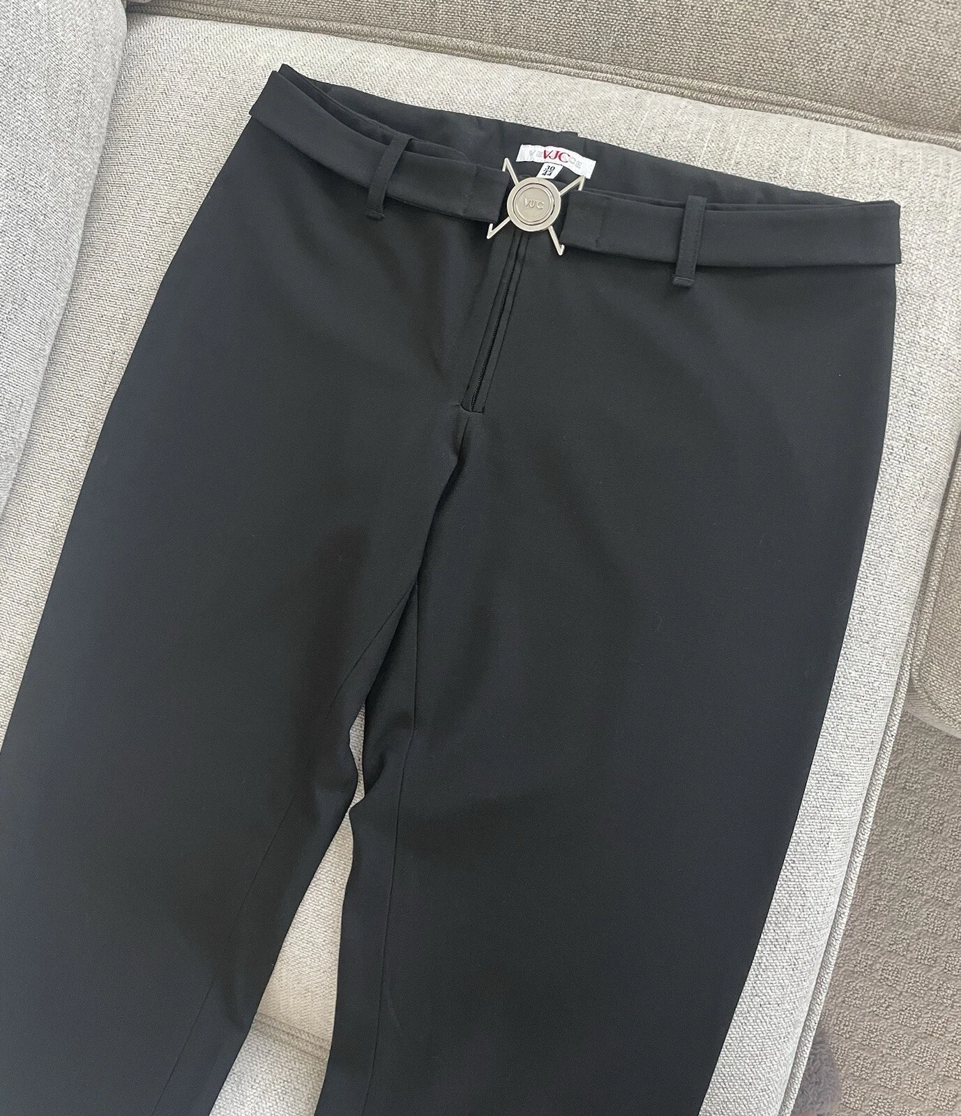 NUOVO SENZA ETICHETTE VJC VERSACE DONNA PANTALONI ELEGANTI NERI CON CINTURA TAGLIA 44