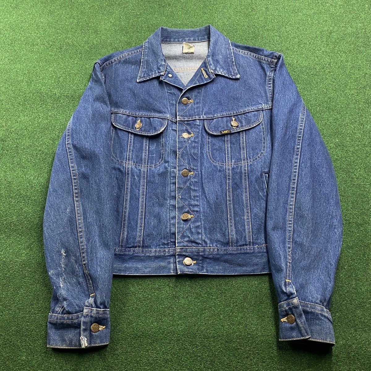 Vintage Lee Trucker Jacket Mens 46L Blue 80S Denim Dark Wash Coat