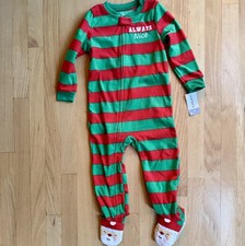 NWT Carter's Red Green Striped Kids One-Piece - Always Nice Christmas Pjs, 3T