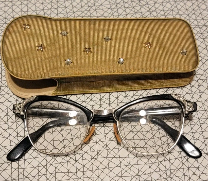 Bausch & Lomb Vintage Cat Eye Gold and Black Eyeglass Frames Bausch + Lomb Cat Eye Metal Frame Vintage Eyeglasses for  main image 4