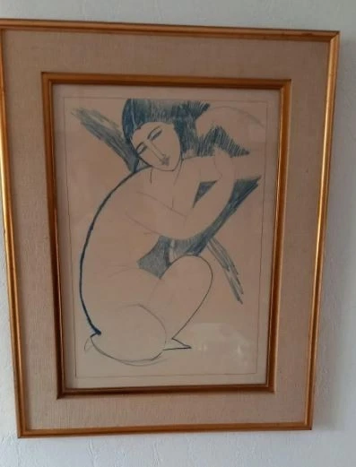 Lithographie Dessin  Cariatide (d'après Modigliani) - Photo 4/4