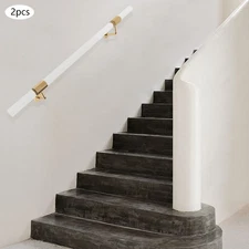 Pair Acrylic Handrail for Indoor Stairs Wall Mount Railing with Golden Bracket