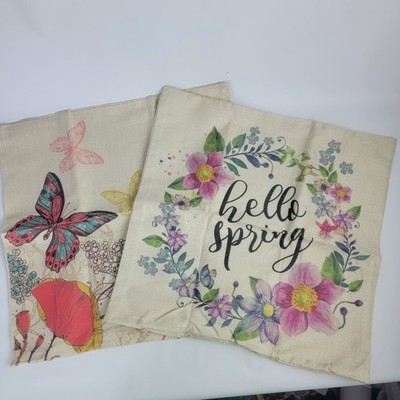 2pcs Pillowcase Cover Hello Spring Butterfly Plants Flowers Multicolor 15½x 15½''