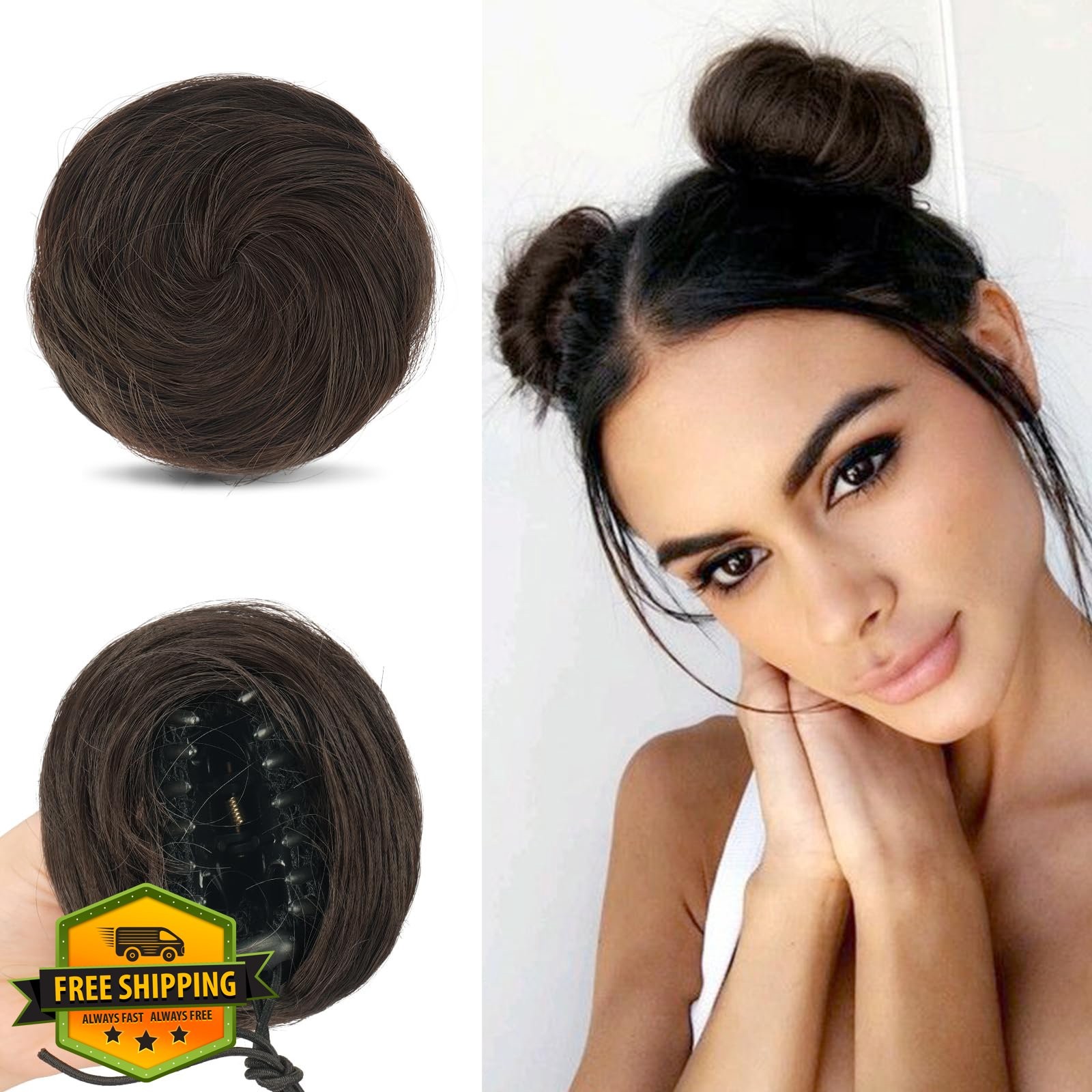 SOFEIYAN 2PCS Mini Claw Clip Hair Bun Cat Ears Synthetic Donut Updo Space Bun