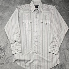 Vintage Panhandle Slim Mens Western Shirt L White Striped Pearl Snap Made USA
