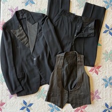 Edwardian 3pc Tuxedo Wool 1910 s/20s Size 40 Peak Lapel True Vintage