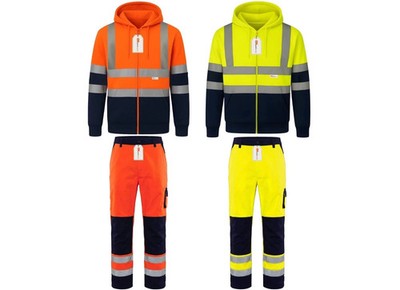 Hi Vis Herren Hoodie & Cargohose mit durchgehendem Reißverschluss Set reflektierende Arbeitskleidung PSA UK