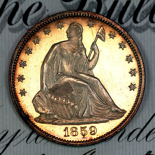 1859 PRISTINE GEM PROOF SEATED LIBERTY HALF DOLLAR FROM COLLECTION