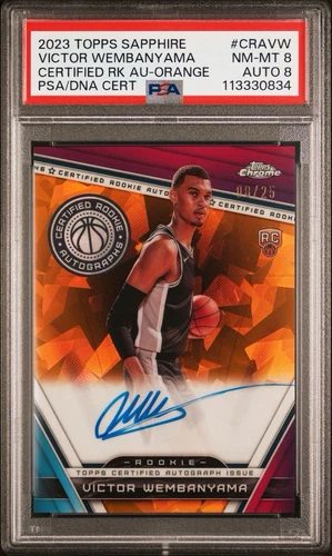 2023 Topps Sapphire Victor Wembanyama Orange Rookie Auto /25 PSA 8