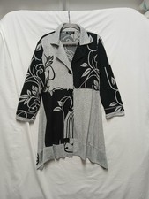 Black Gray Floral Open Cardigan L/XL Boho Modern Artsy Patchwork Contemporary