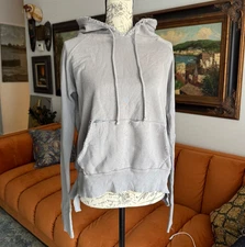 Frank and Eileen Tee Lab Distressed Drawstring Capelet Hoodie Womens Medium Gray