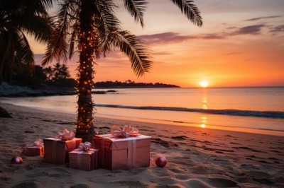 Coastal Christmas Card, Palm Trees, Beach, Ocean, Florida, California