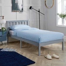 Home Source Florida Solid Wood Low End Bed Frame, Natural Wood, Grey, 3ft Singl