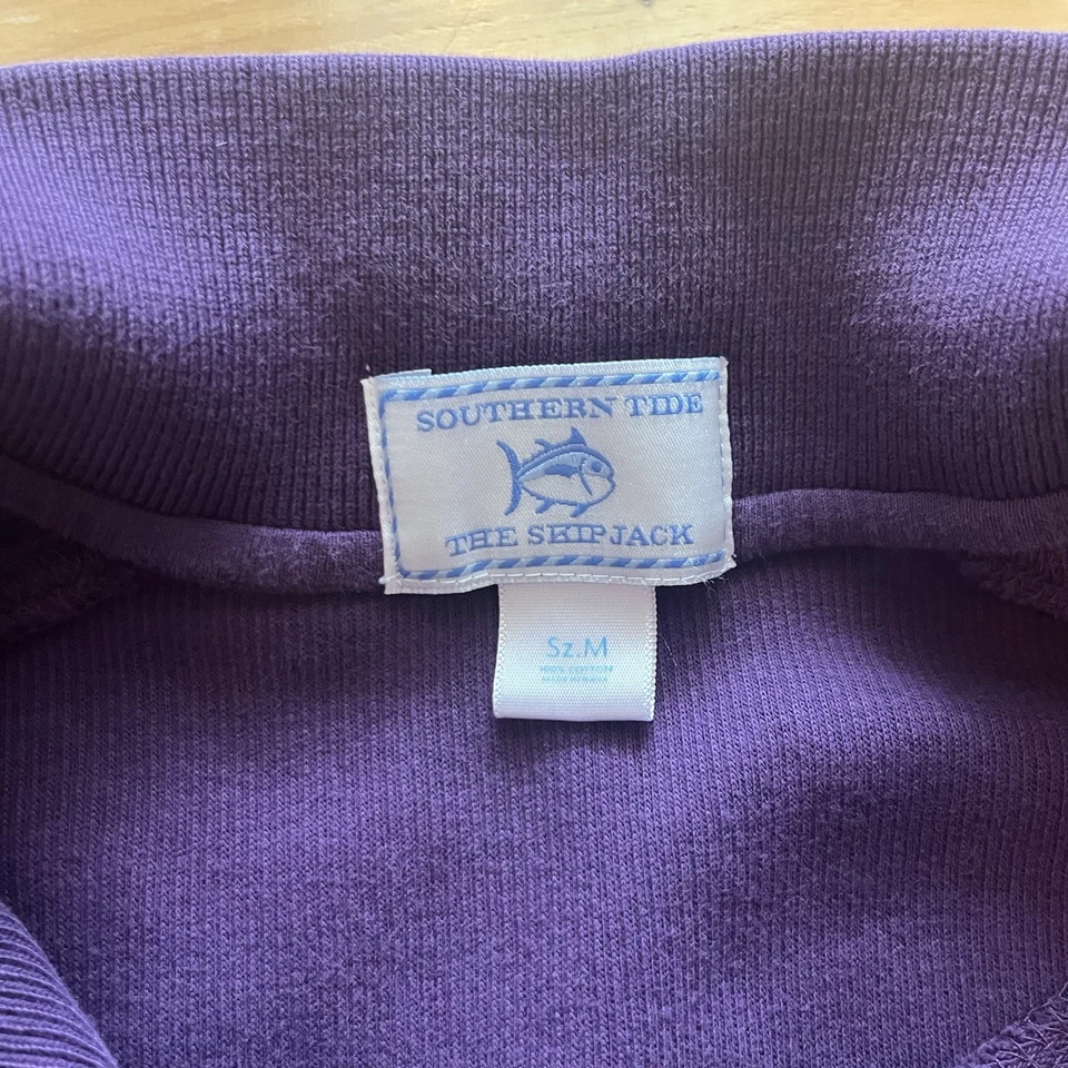 Suéter Southern Tide The Skip Jack Para Hombre Mediano Púrpura Acanalado 1/4 Cremallera Preppy Foto 3 de 4