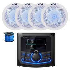 JVC Marine BT AM/FM/WB Receiver, 4X 5.25" 180W LED White Speakers,Wire
