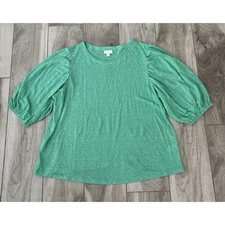 J. Jill Puff Sleeve Blouse In Ocean Green Women’s Sz XL 100% Linen Pullover NWT