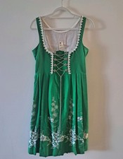 Vintage Rose Dirndl Embroidered Oktoberfest Dress Green White Floral Size 42