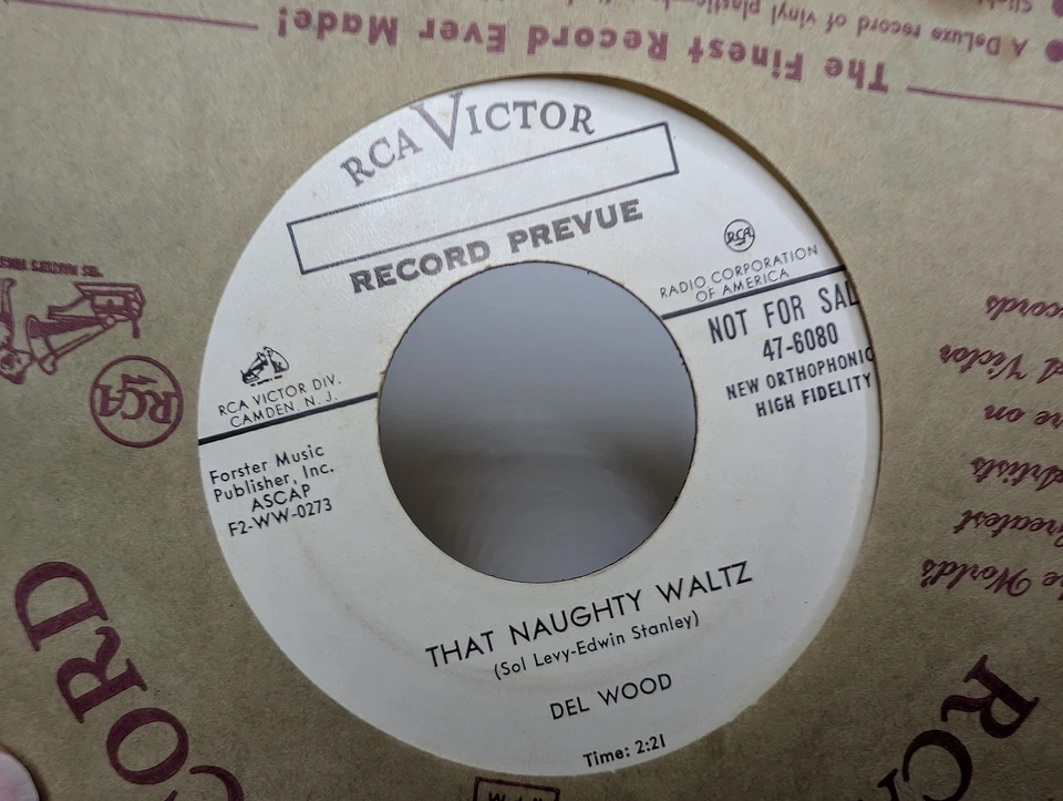 Del Wood 45 RPM PROMO Home Sweet Home / That Naughty Waltz RCA Victor Prevue Z8 - Image 2 of 3
