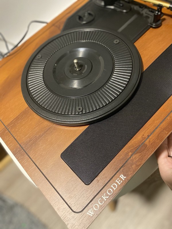 Wockoder Brown Modern Record Player Turntable USB SD Card Slot Built-in Speaker