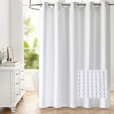 River Dream Waffle No Hooks Shower Curtain with Snap in Liner,Cotton Blend Fa...