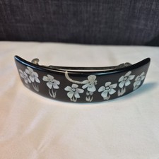 Vintage Large  Long Reversed Carved Dragonfly  Flower Lucite Hair Barrette