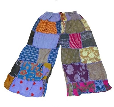 Purple Patchwork Boho Pants Hippie Festival Wide Leg Flowy Harem Trousers